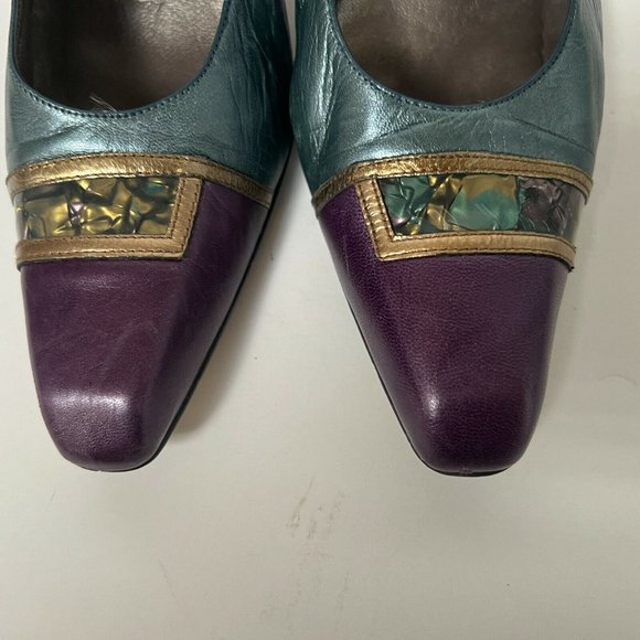 Vintage Margaret Jerrold Colorblock Pumps Heels Shoes Leather Spain Size 9 M - Picture 4 of 9